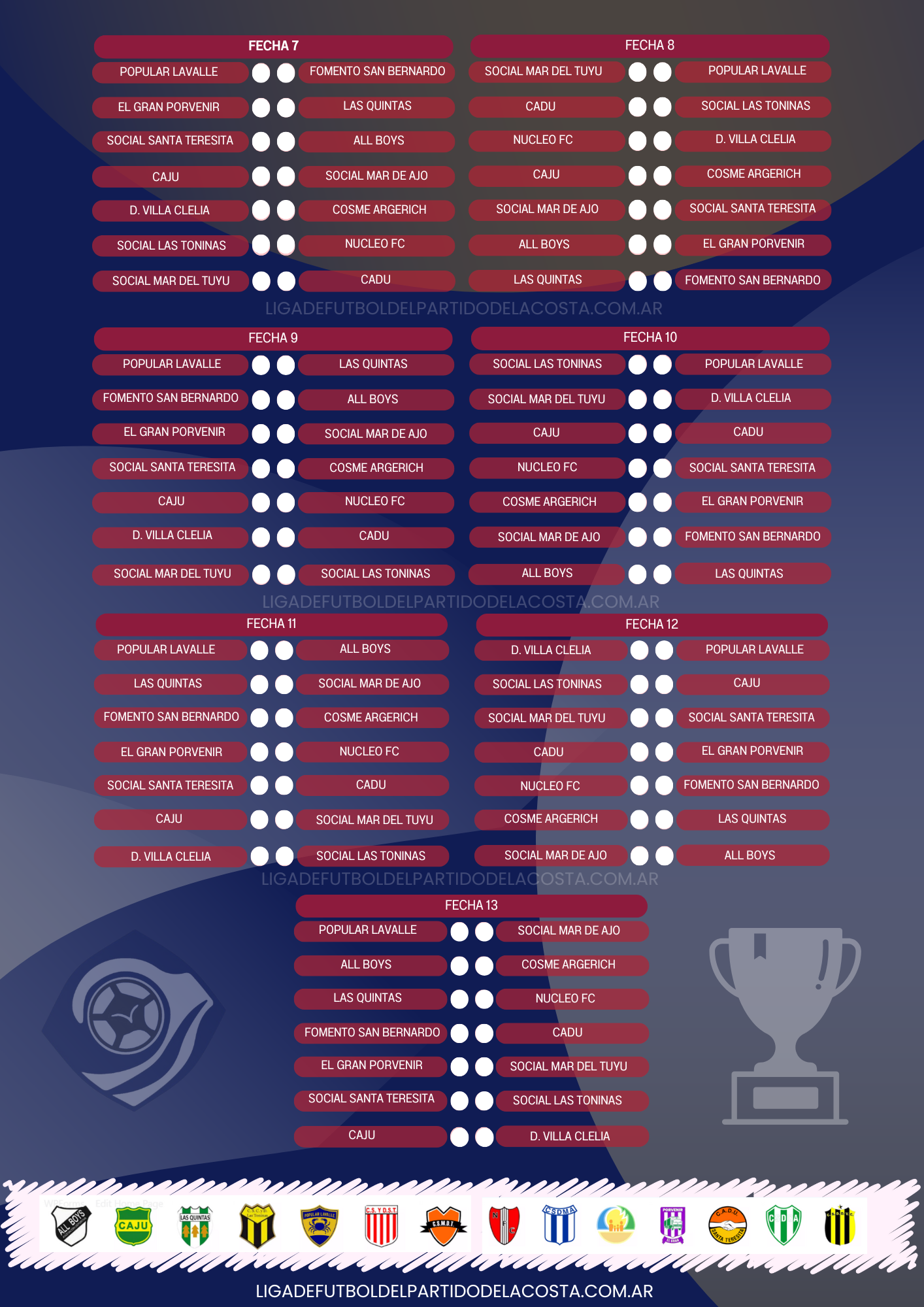 Fixture 2025- Liga de Fútbol del Partido de La Costa 5 Fixture clausura 25 2